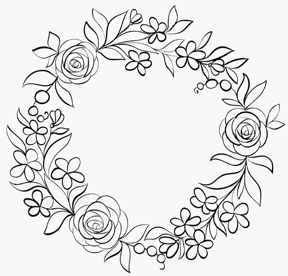 Цветочный венок рамка черно белый