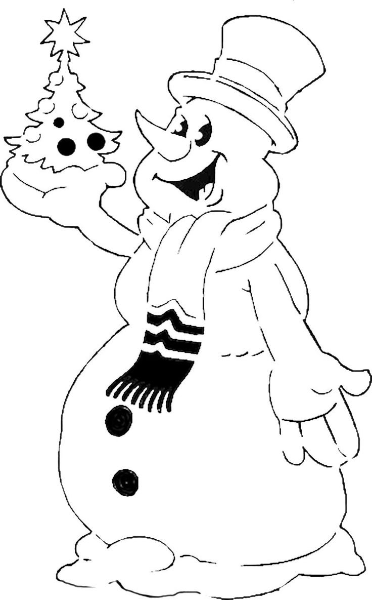 Снеговик с елкой трафарет