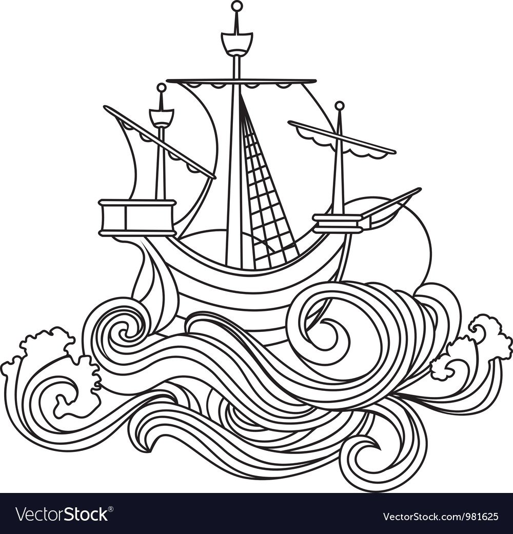 Корабль на волнах силуэт