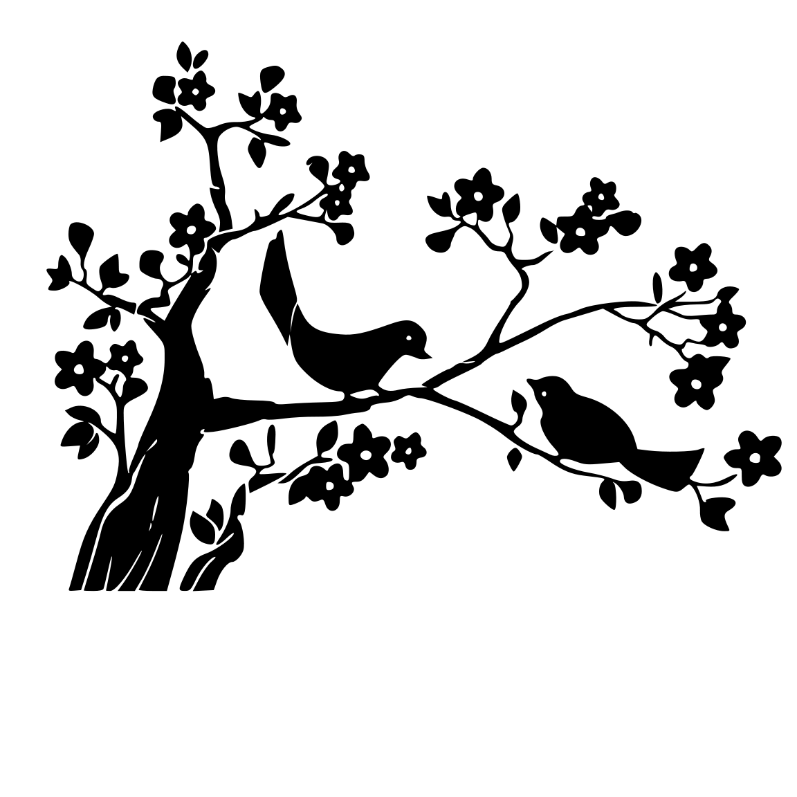 Птичка на дереве трафарет