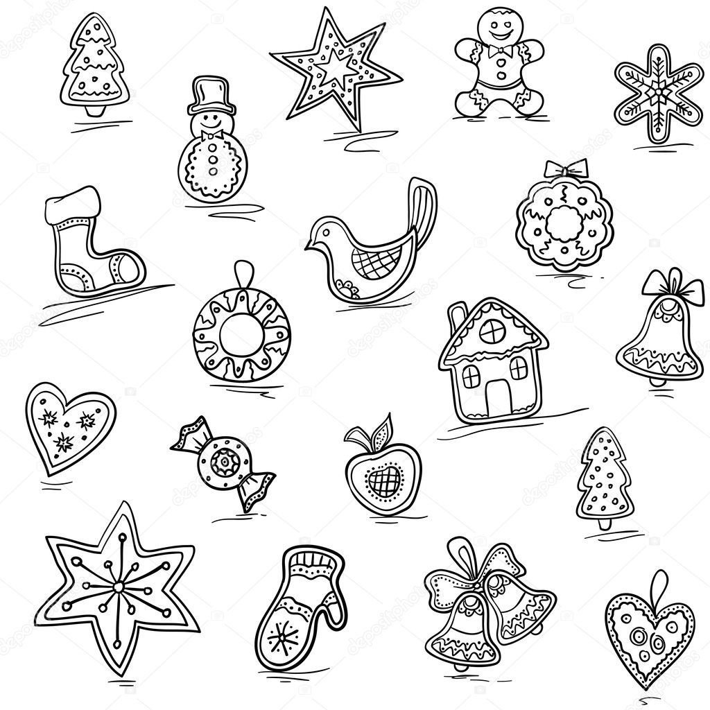 Раскраски на новый год печенье