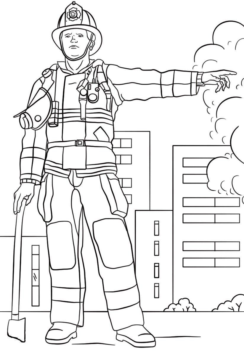 Раскраска пожарный для детей