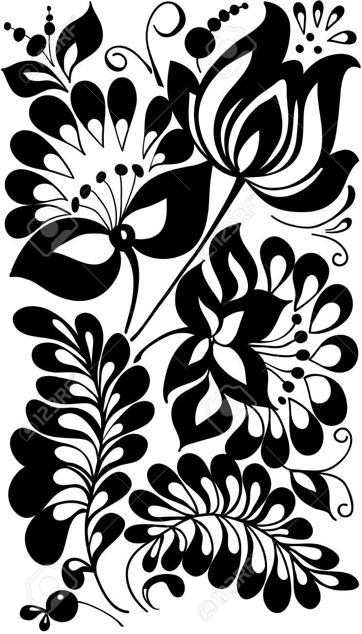 Хохлома черно белый рисунок