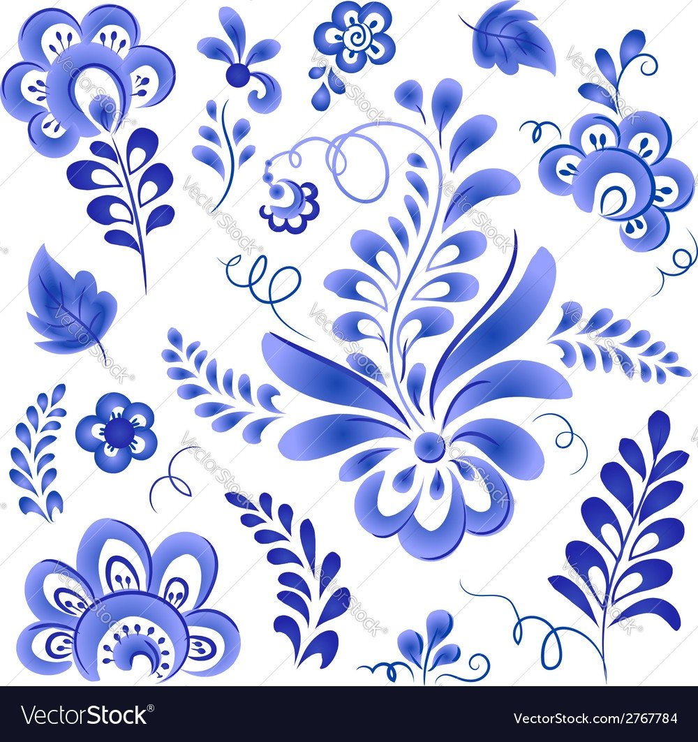 Гжель растительный орнамент