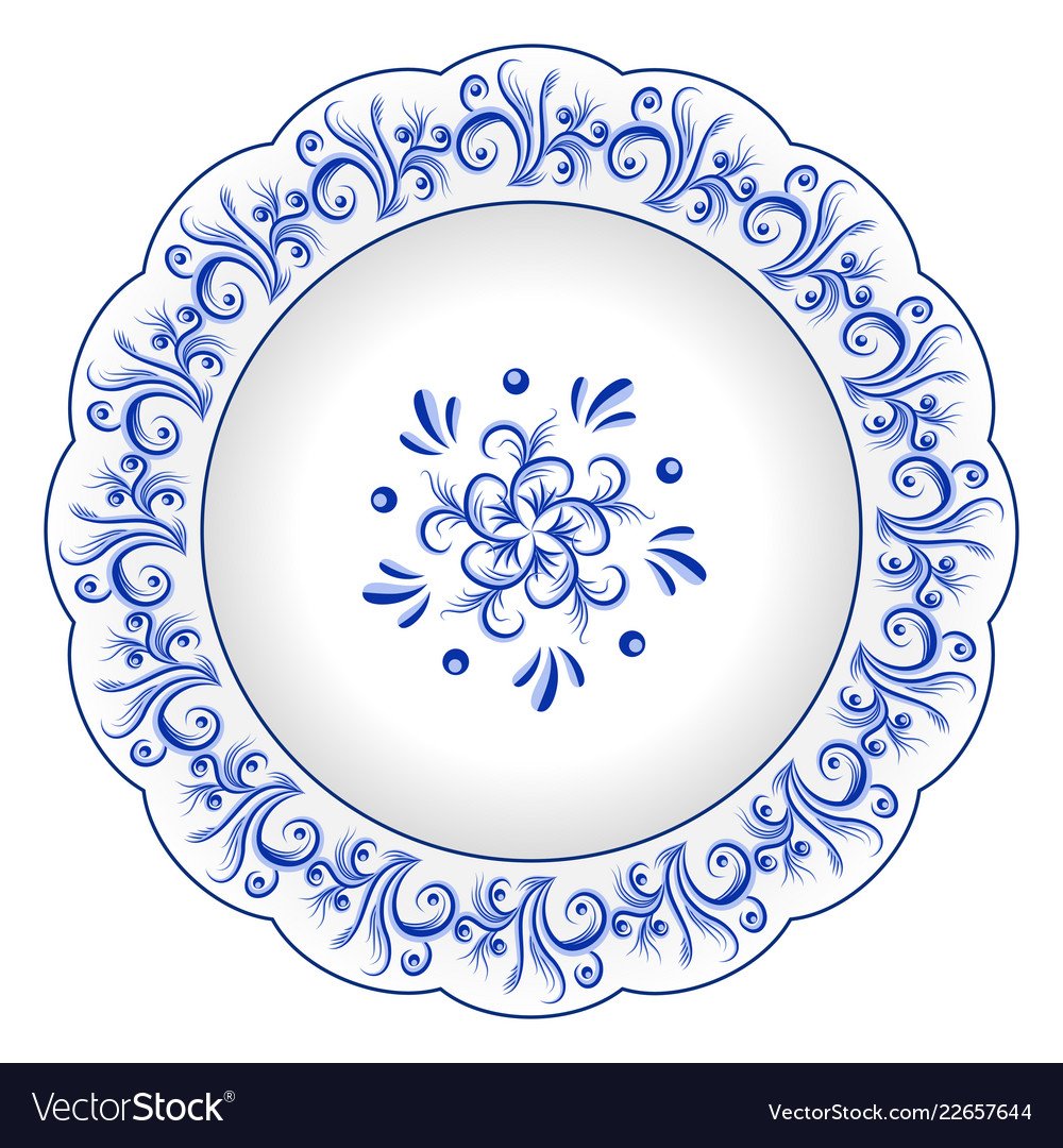 Орнамент в круге растительный легкий рисунок красками Гжель