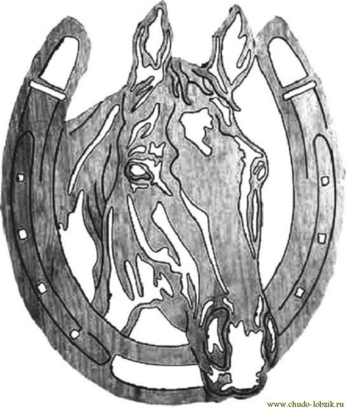 Подкова с лошадью для выпиливания