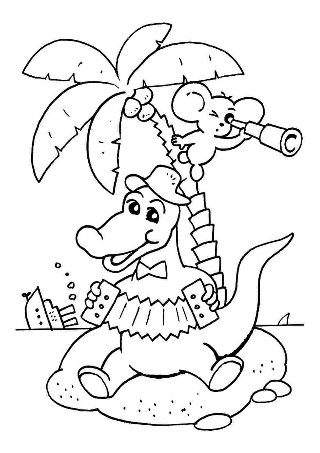 Крокодил Гена и Чебурашка разукрашка