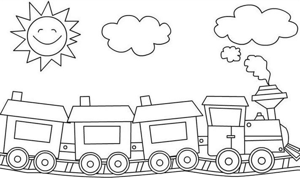 Раскраска паровозик с вагончиками для детей