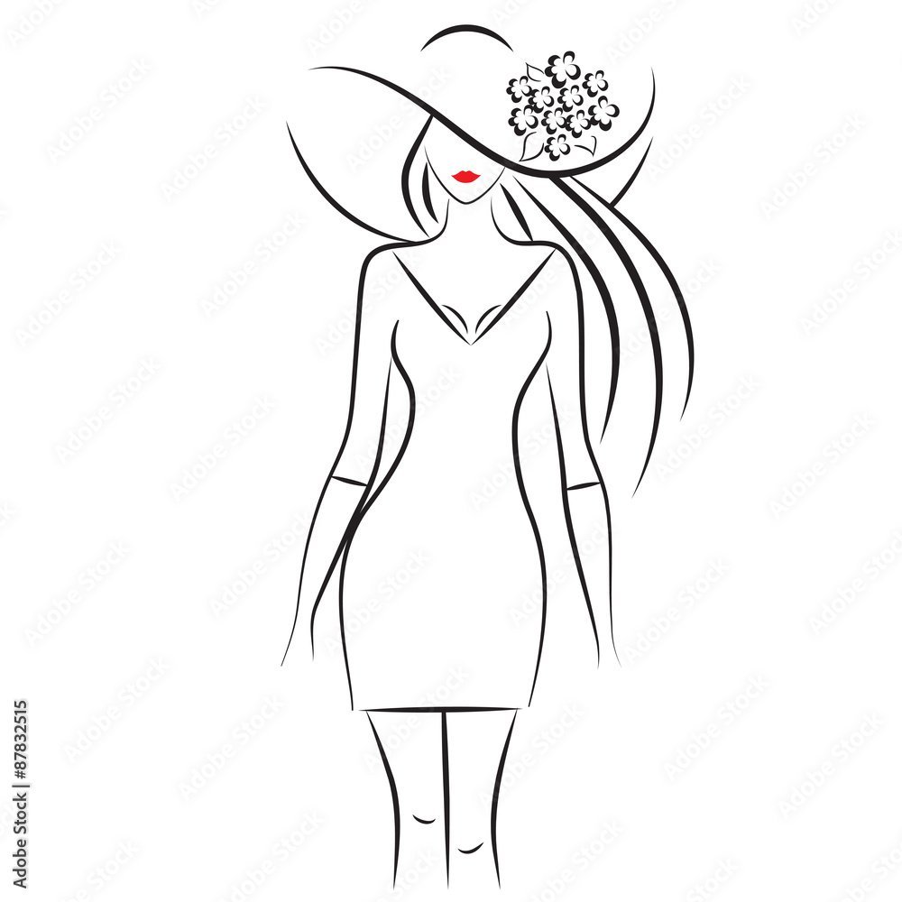 Контурный силуэт девушки в платье