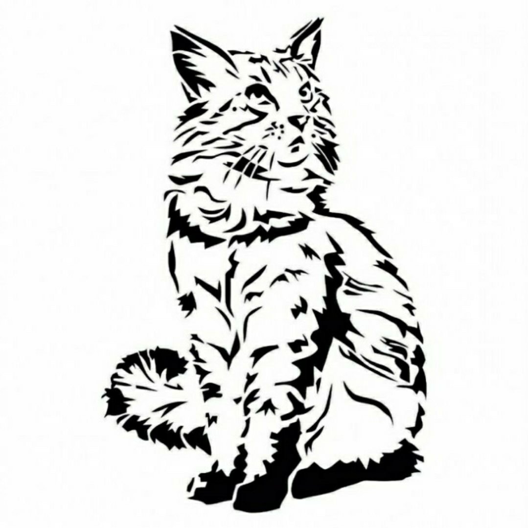 Трафарет кота для выжигания по дереву