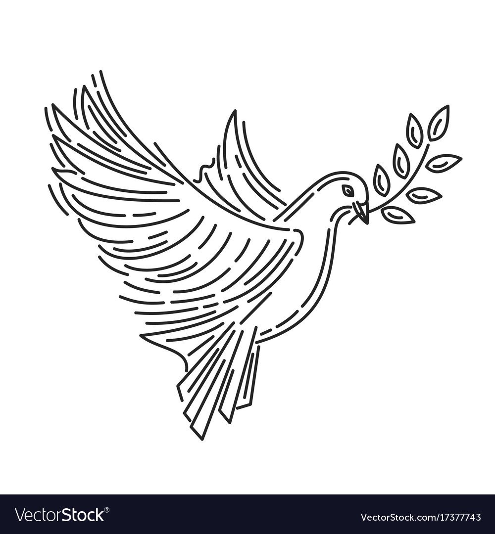 Веточка голубю мира контур
