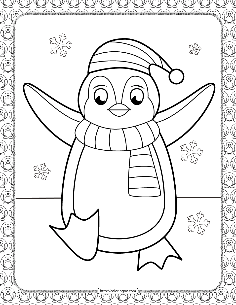 Пингвин новогодний для раскрашивания