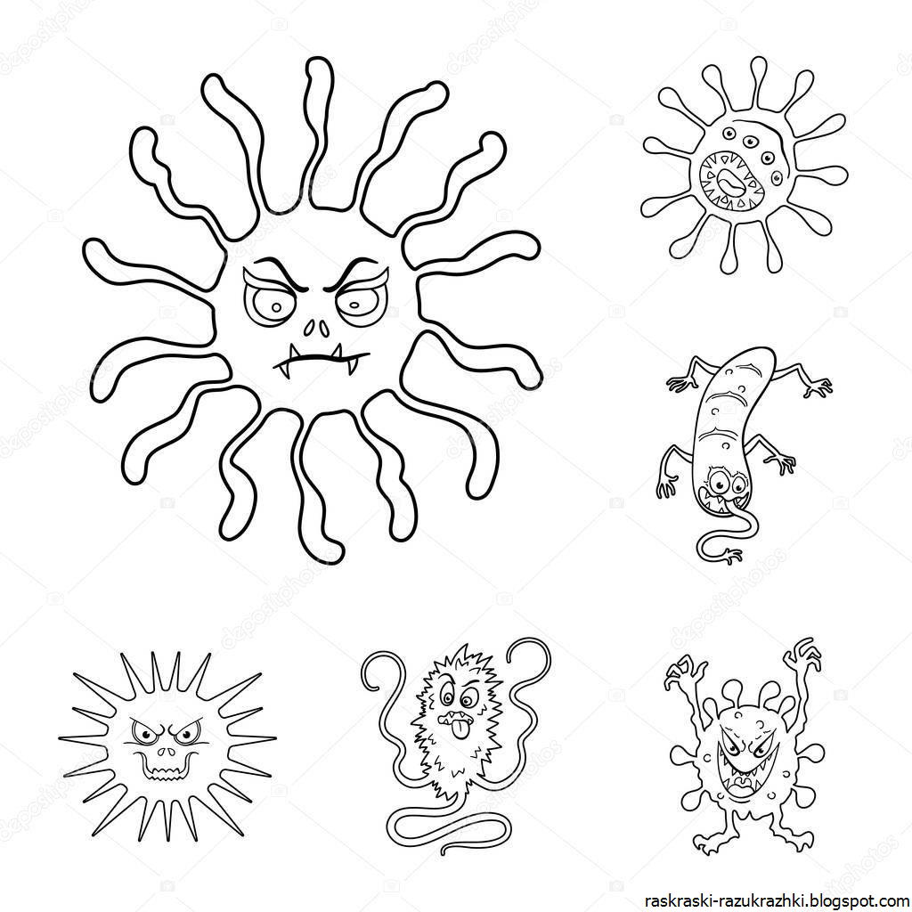 Раскраска микробы и бактерии для детей