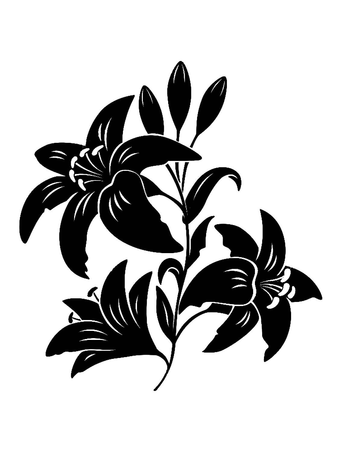 Цветок с листьями контур