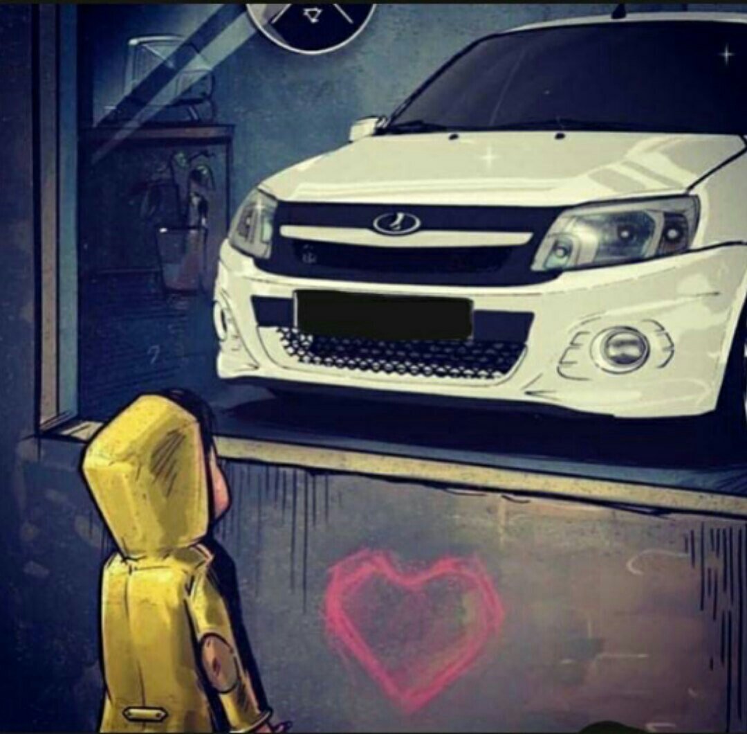 Мальчик у витрины с автомобилем Лада