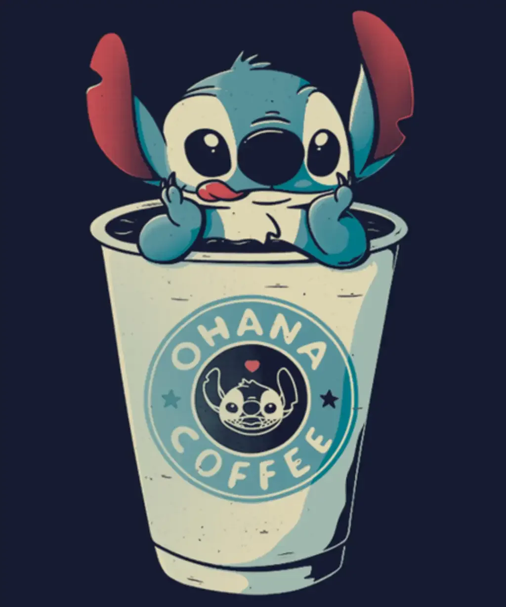 Стич пьет кофе