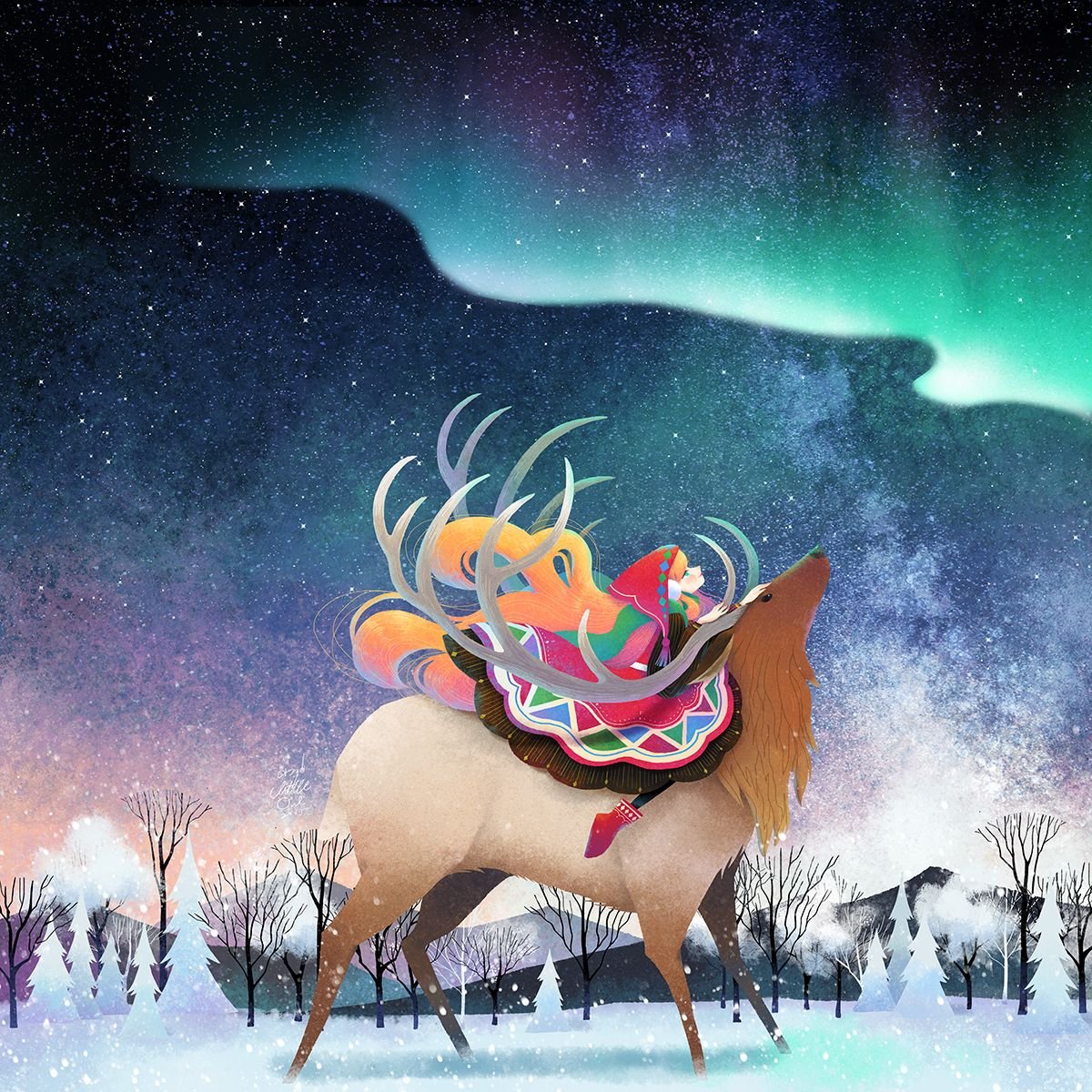 Северное сияние и олени