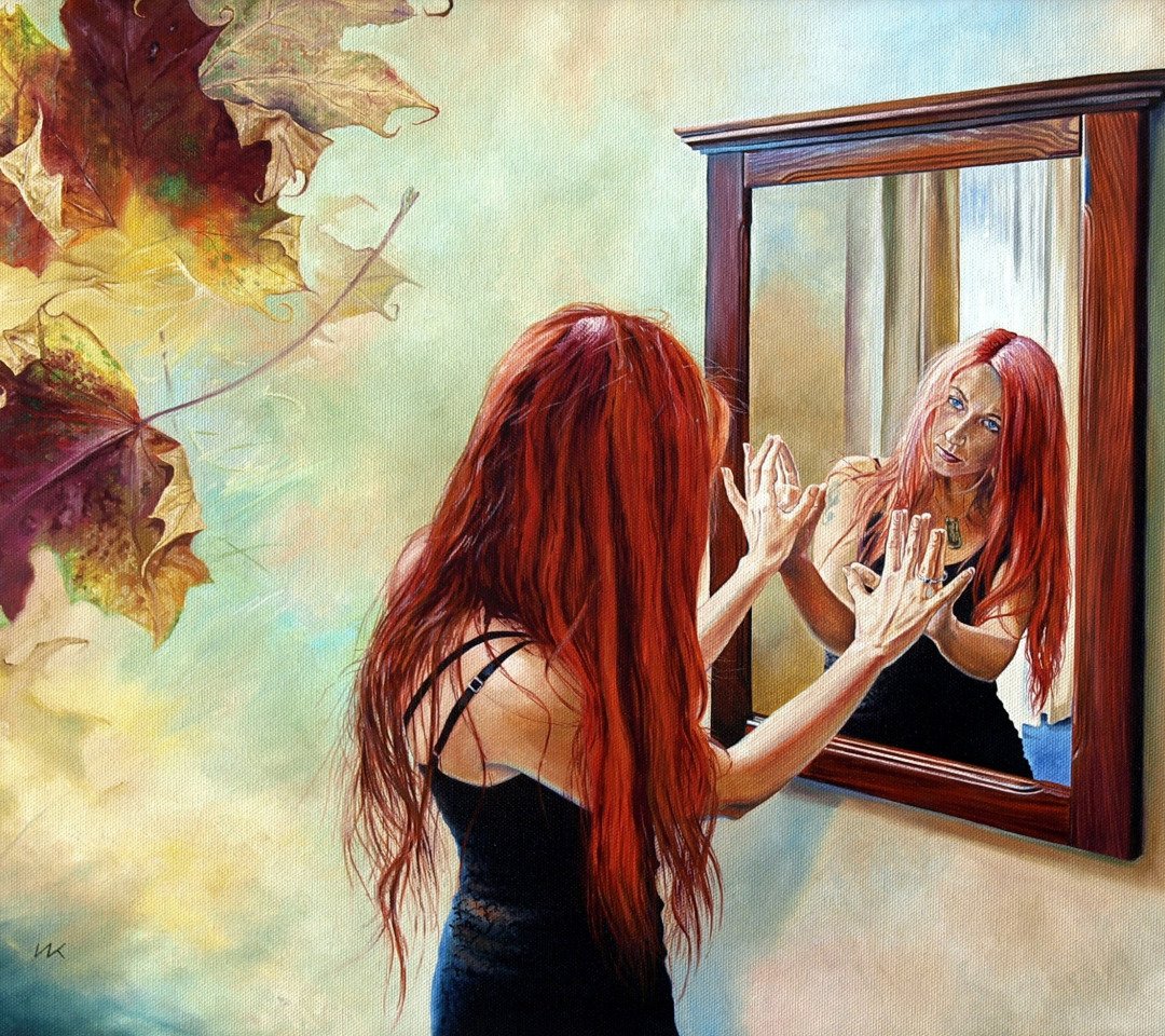 Девушка перед зеркалом арт