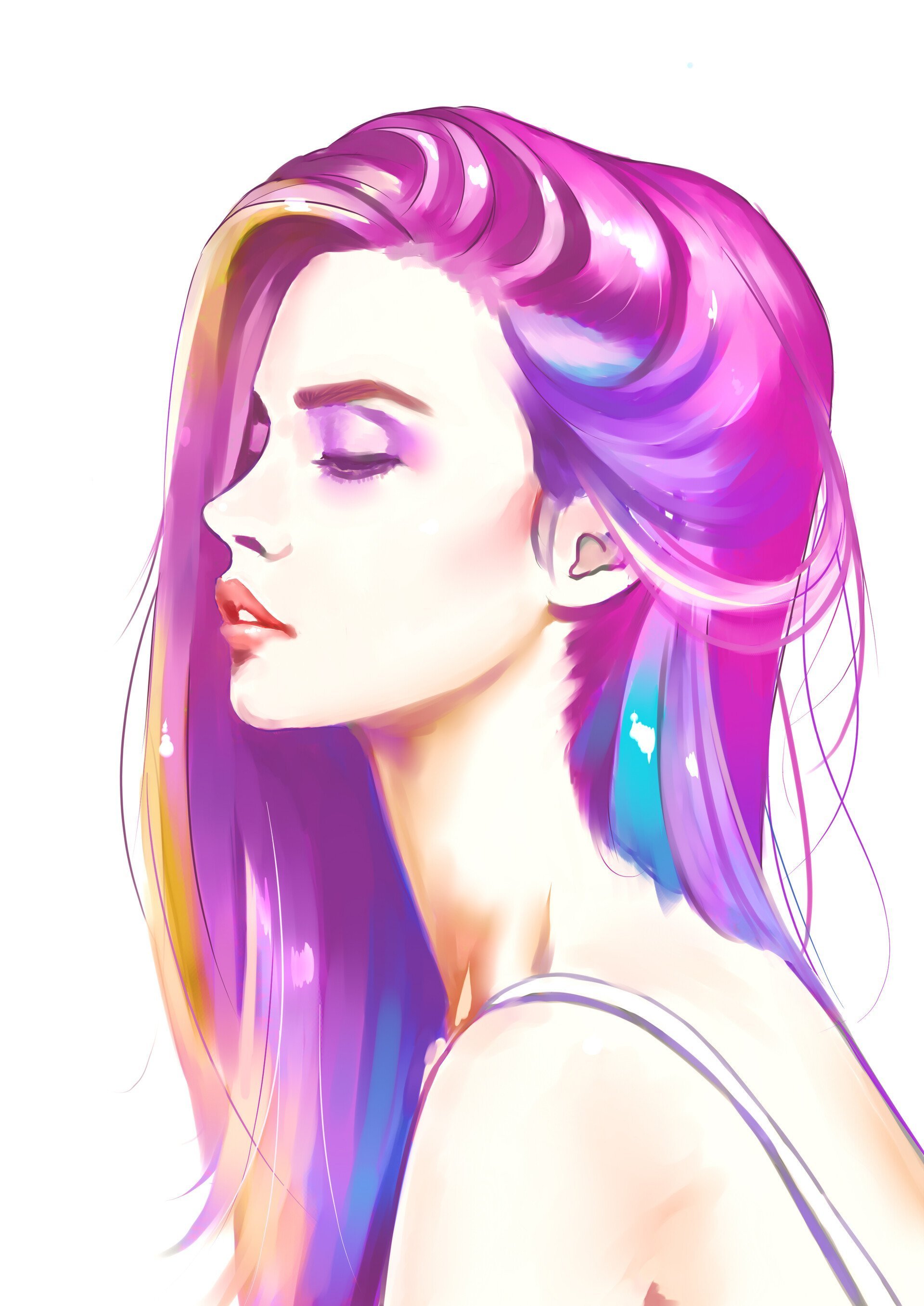 Розовая нарисованная девочка. Девушка с фиолетовыми волосами. Красивые мультяшные девочки. Фиолетовые волосы арт. Красивые девушки мультяшные.