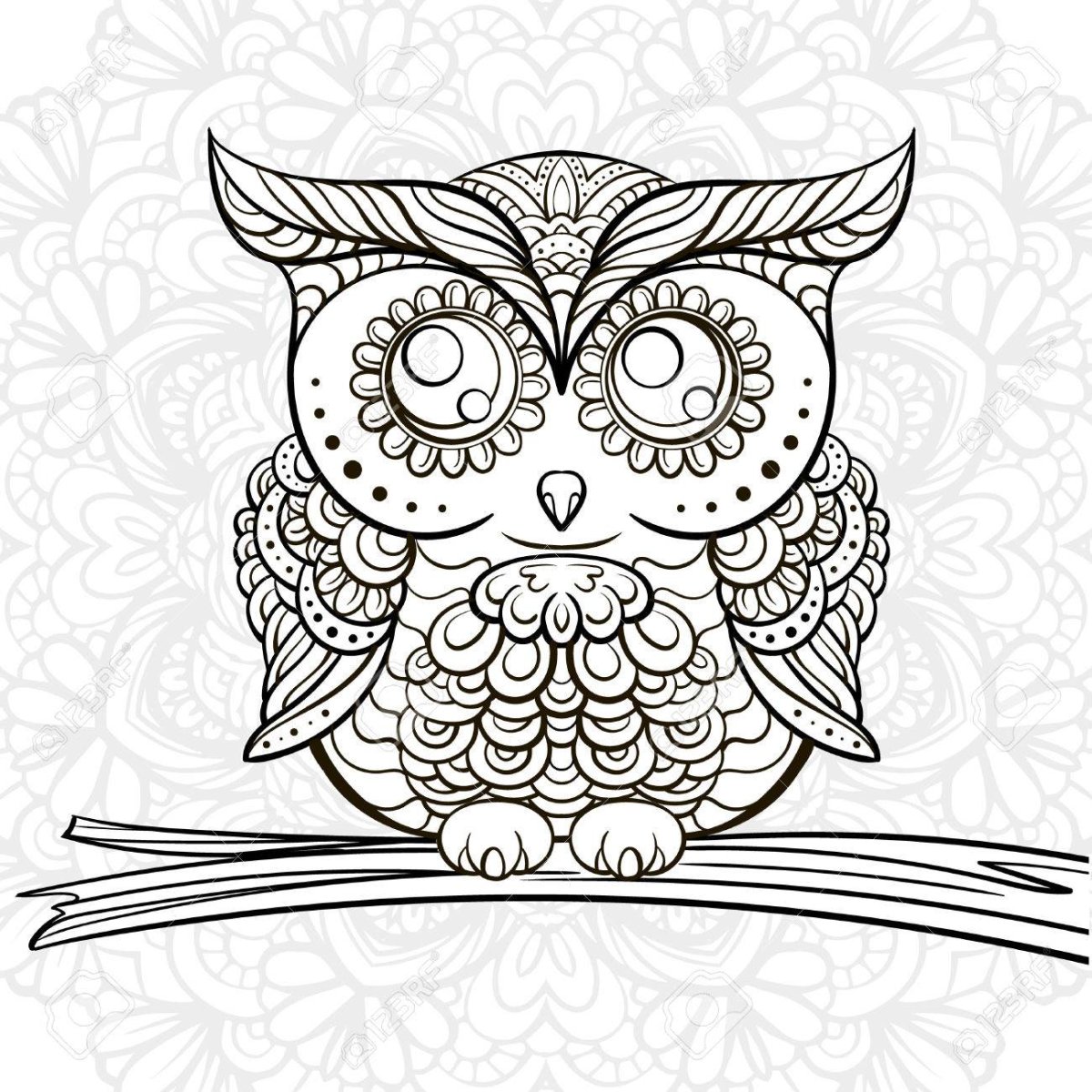 Раскраски дудлинг животные Сова