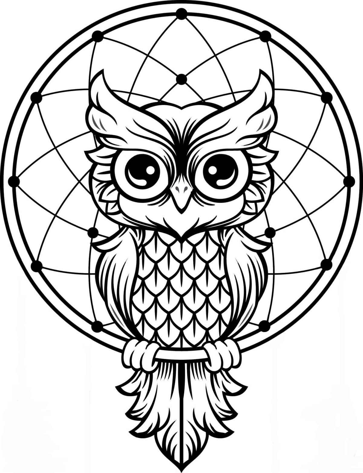 Эскиз Совы для резьбы по дереву