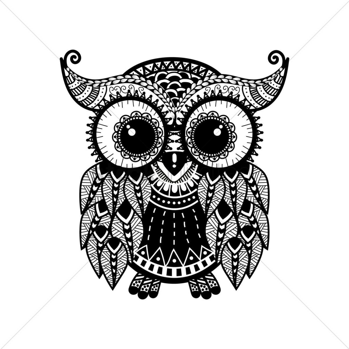 Сова орнамент на черном фоне