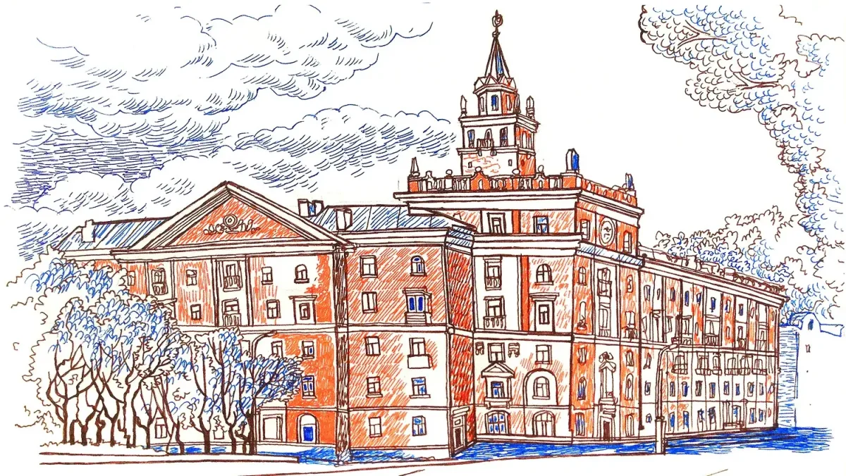 Дом со шпилем Комсомольск на Амуре вектор