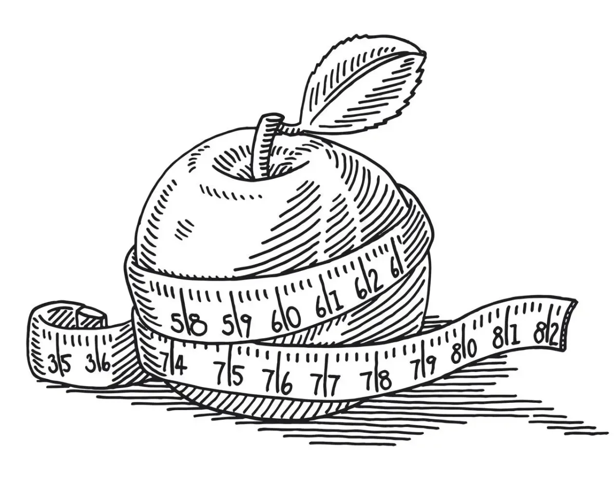 Яблоко с сантиметровой лентой рисунок
