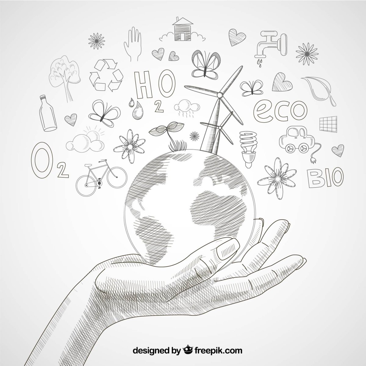 Земля и руки карандашом