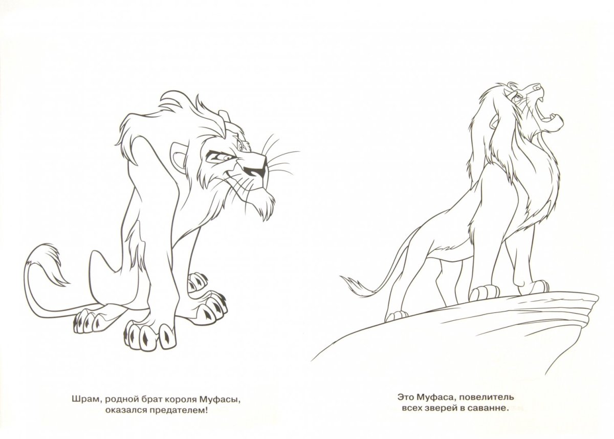 Раскраска Король Лев шрам убивает Муфасу