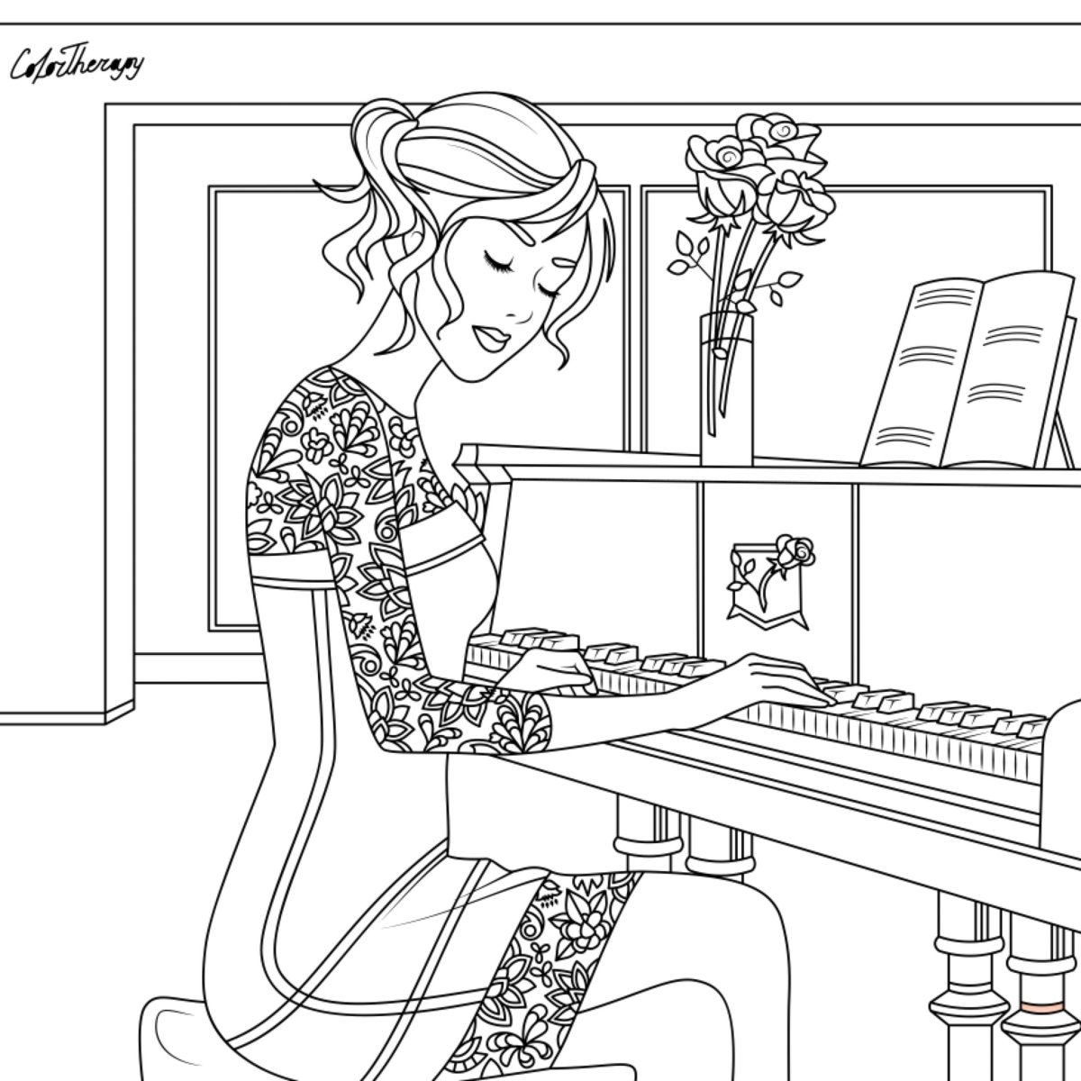 Раскраска пианистка девочка