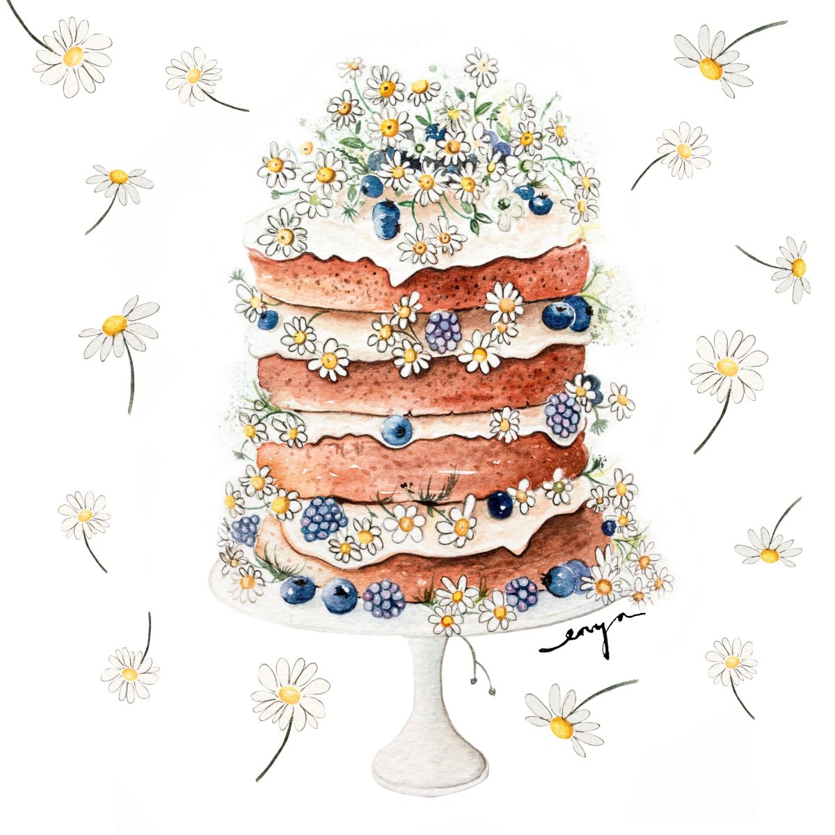 Торт рисунок акварелью