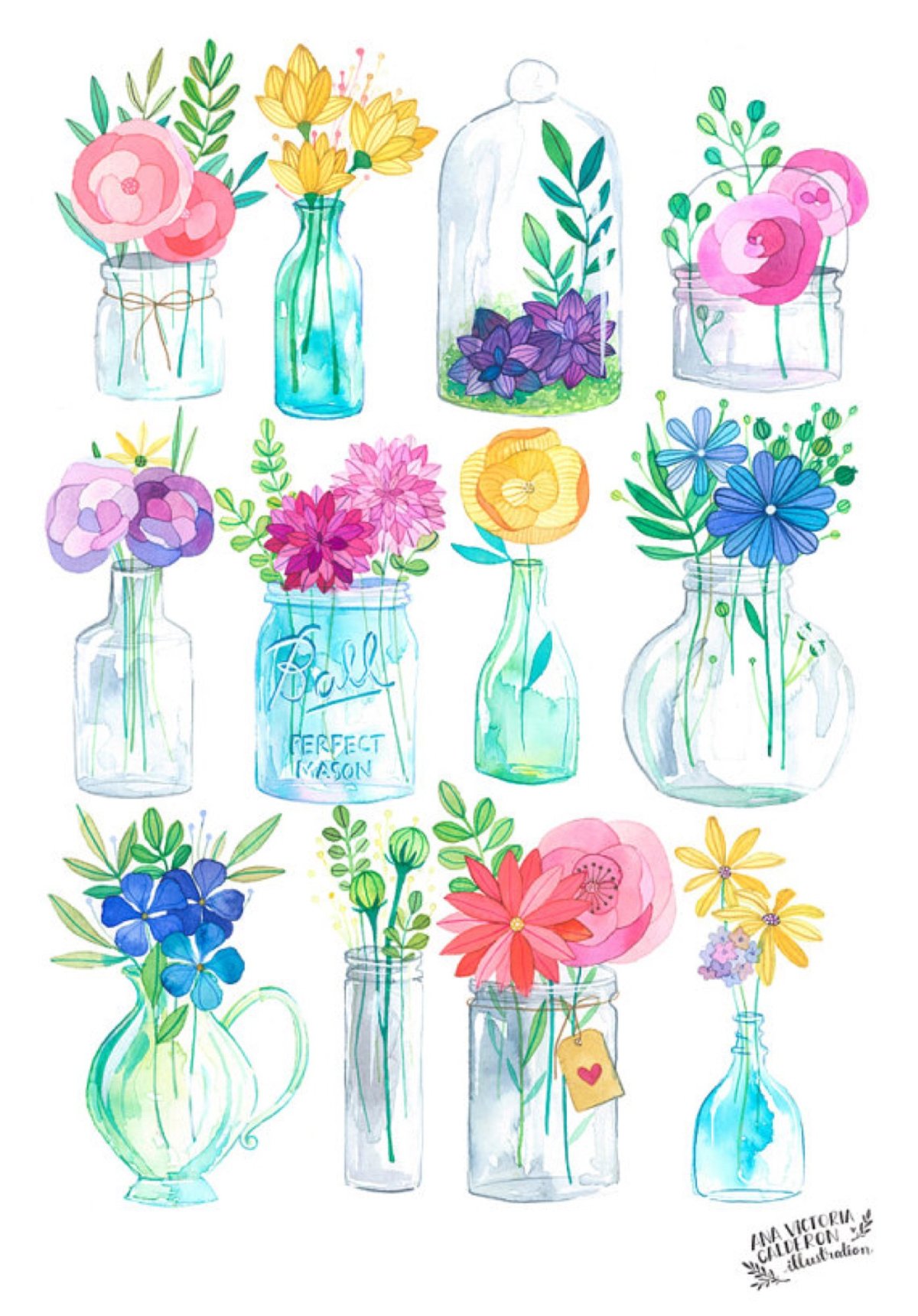 Акварельные наклейки растения