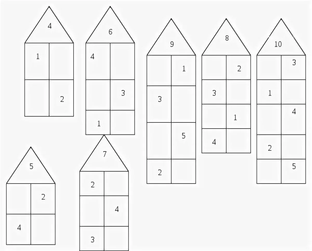 Состав числа до 10 домики