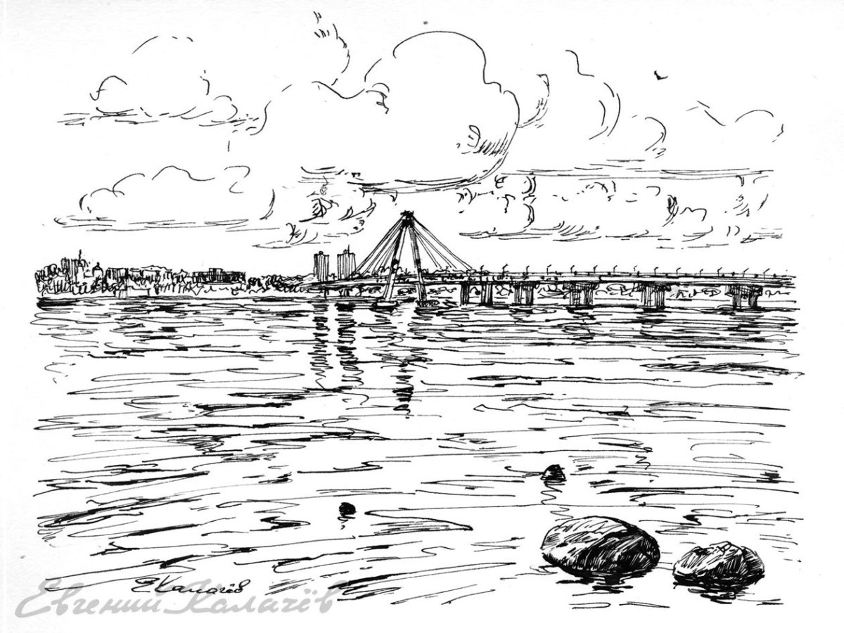 Октябрьский мост Череповец вектор