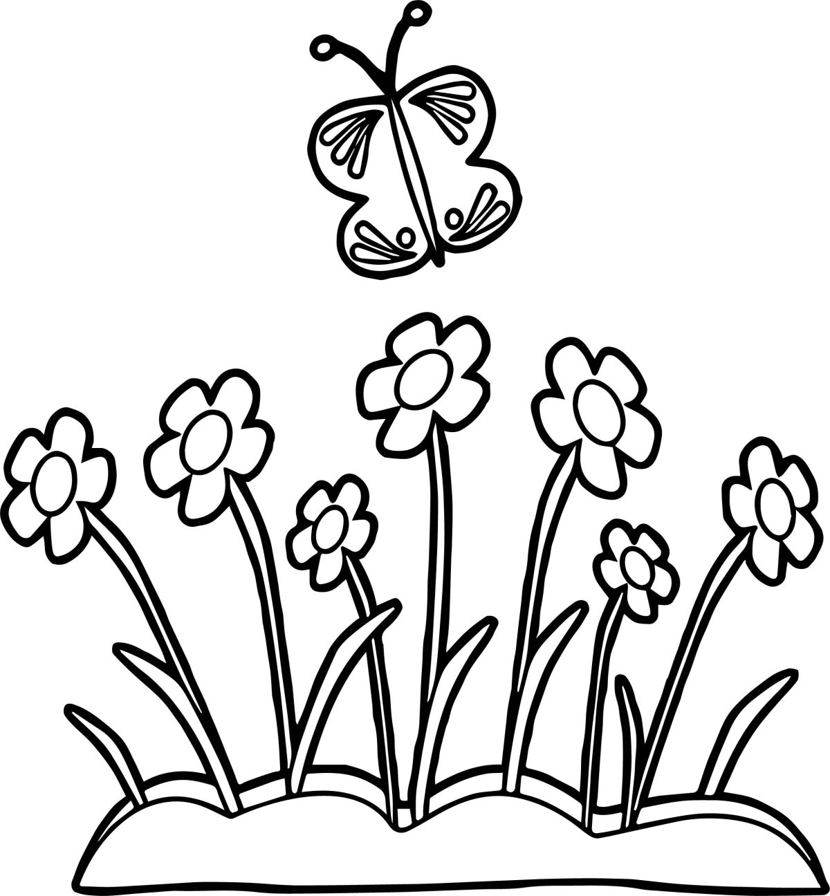 Полянка с цветами раскраска для детей