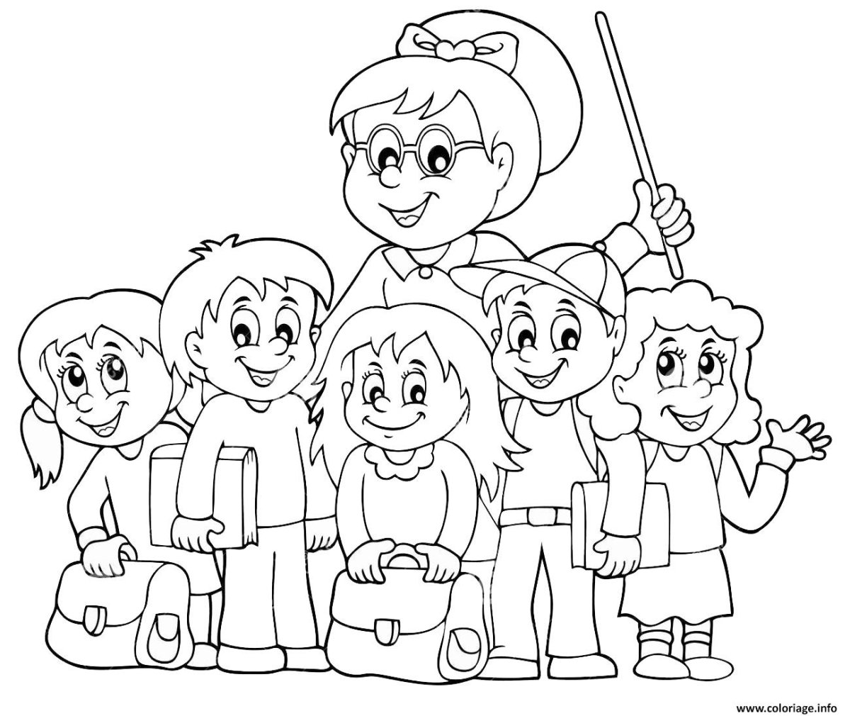 Раскраска учитель и ученики