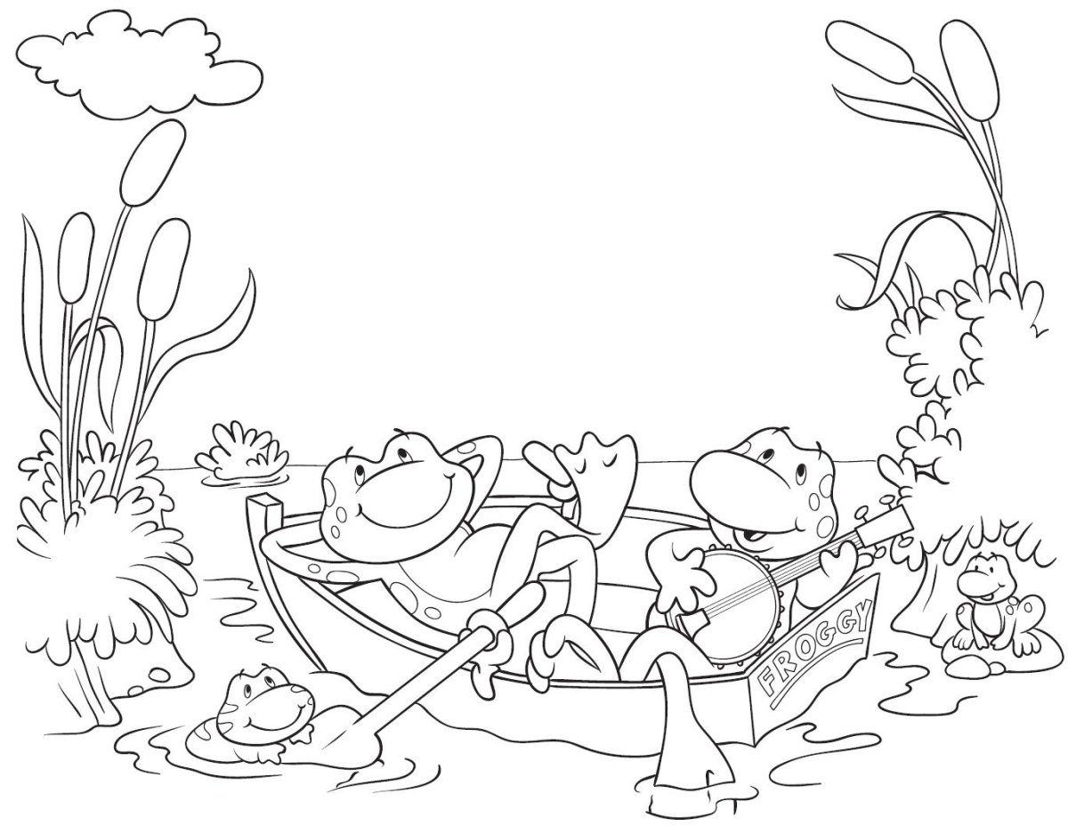 Раскраска пруд с лягушками