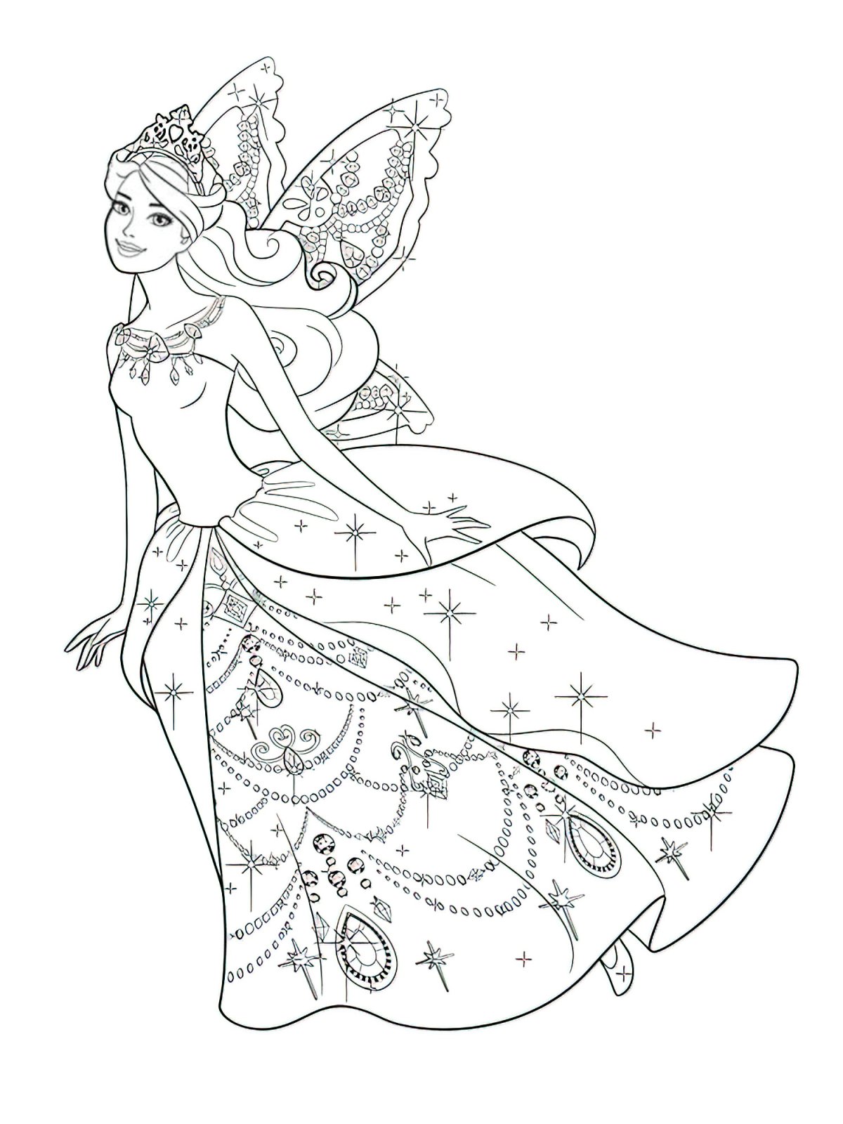 Раскраски принцессы Диснея Ариэль в платье