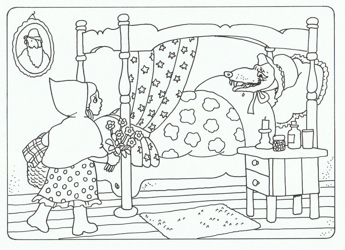 Раскраска к сказке красная шапочка Шарль Перро