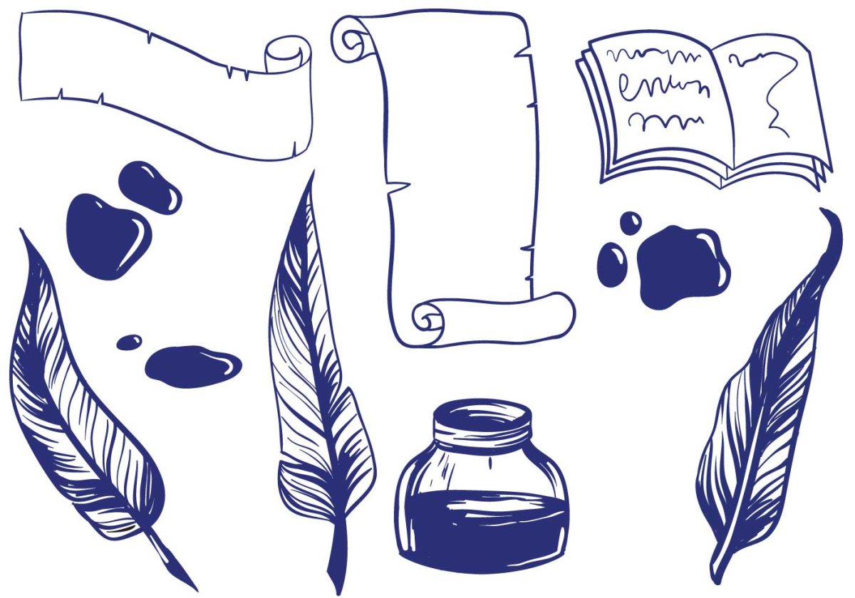 Баночка с чернилами и пером