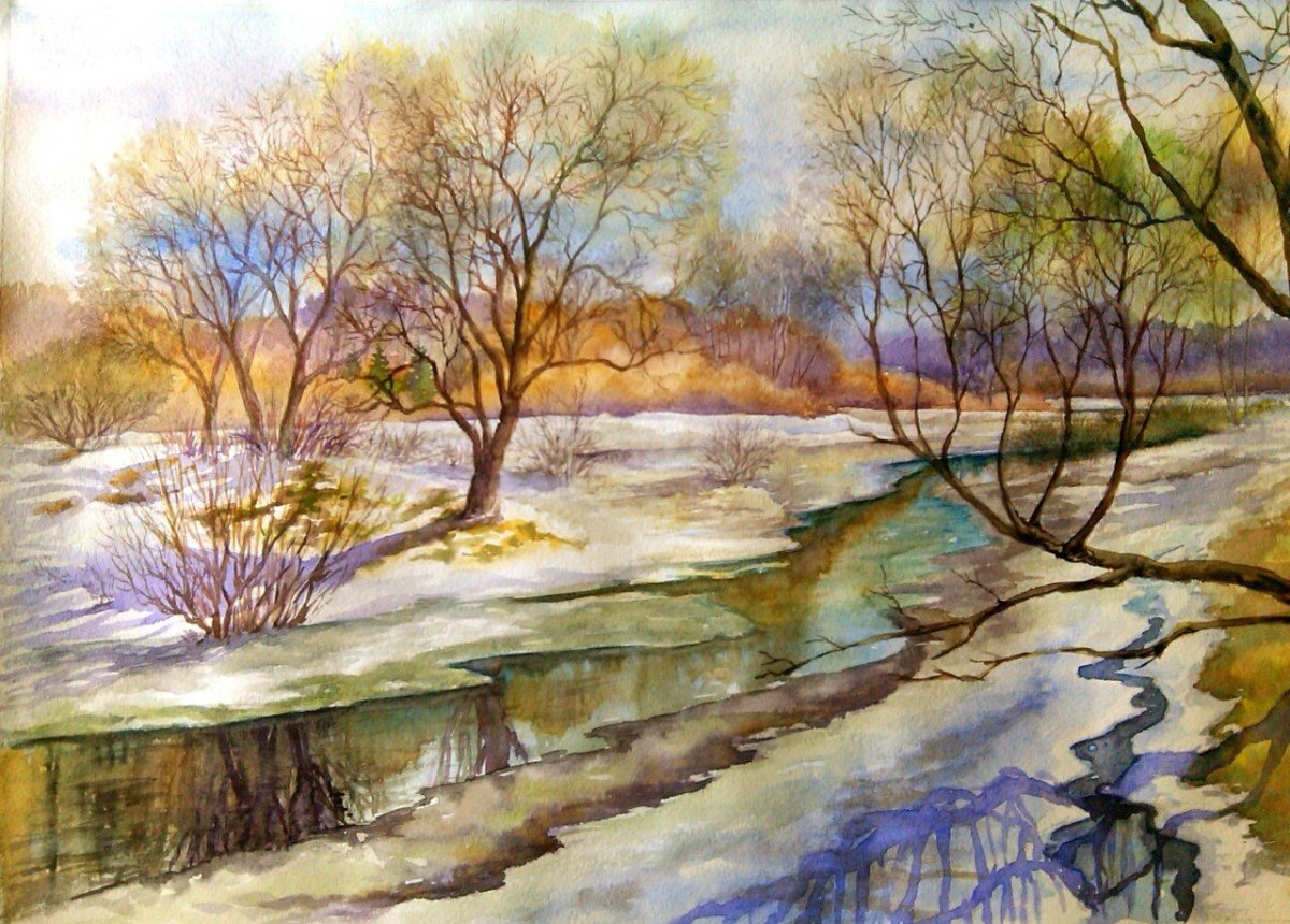 Весенний пейзаж карандашом для детей