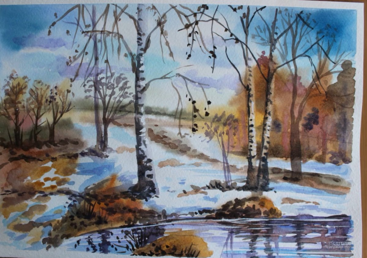 Весенний пейзаж гуашью для детей