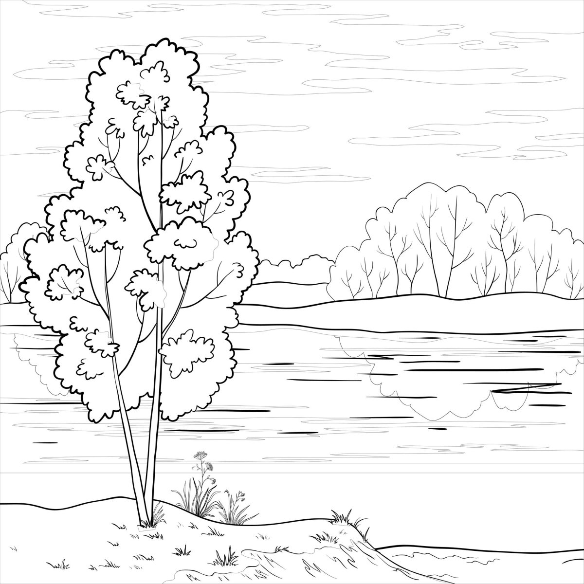 Весенний пейзаж карандашом