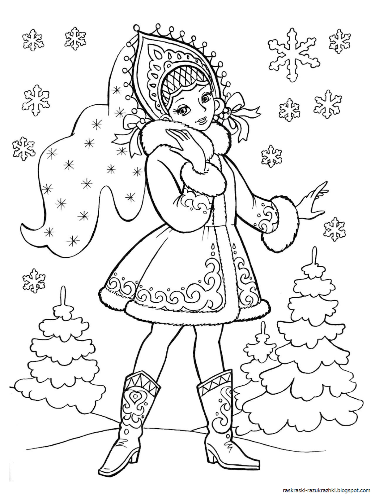 Снегурочка раскраска для детей