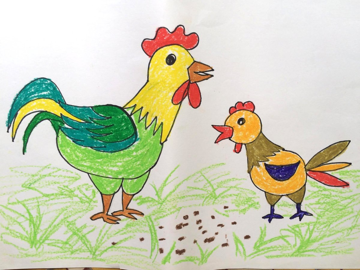 Петух нарисованный красками