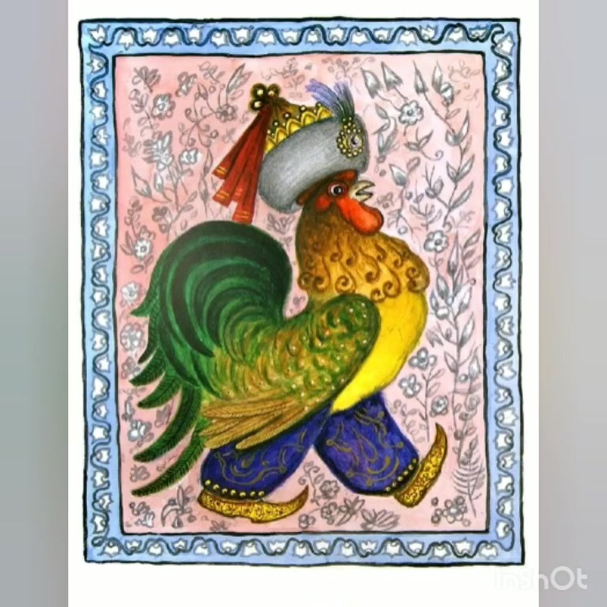 Деревенский петух поёт на жердочке