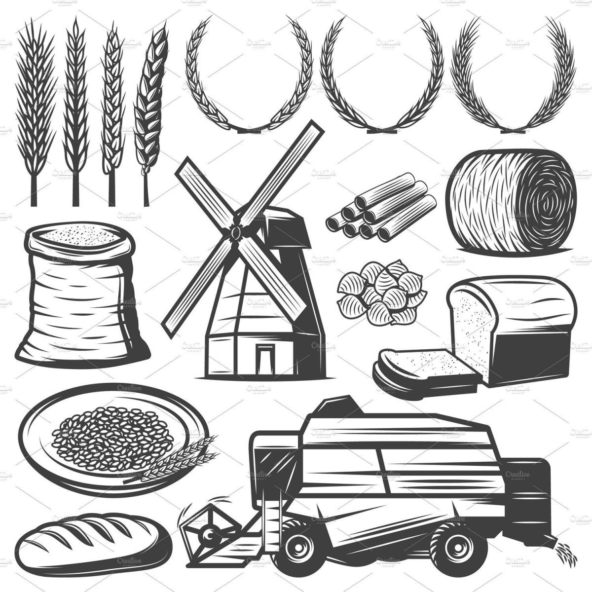 Раскраска для детей хлеб и пшеница