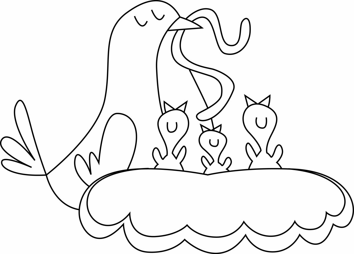 Раскраска птичка с птенчиком