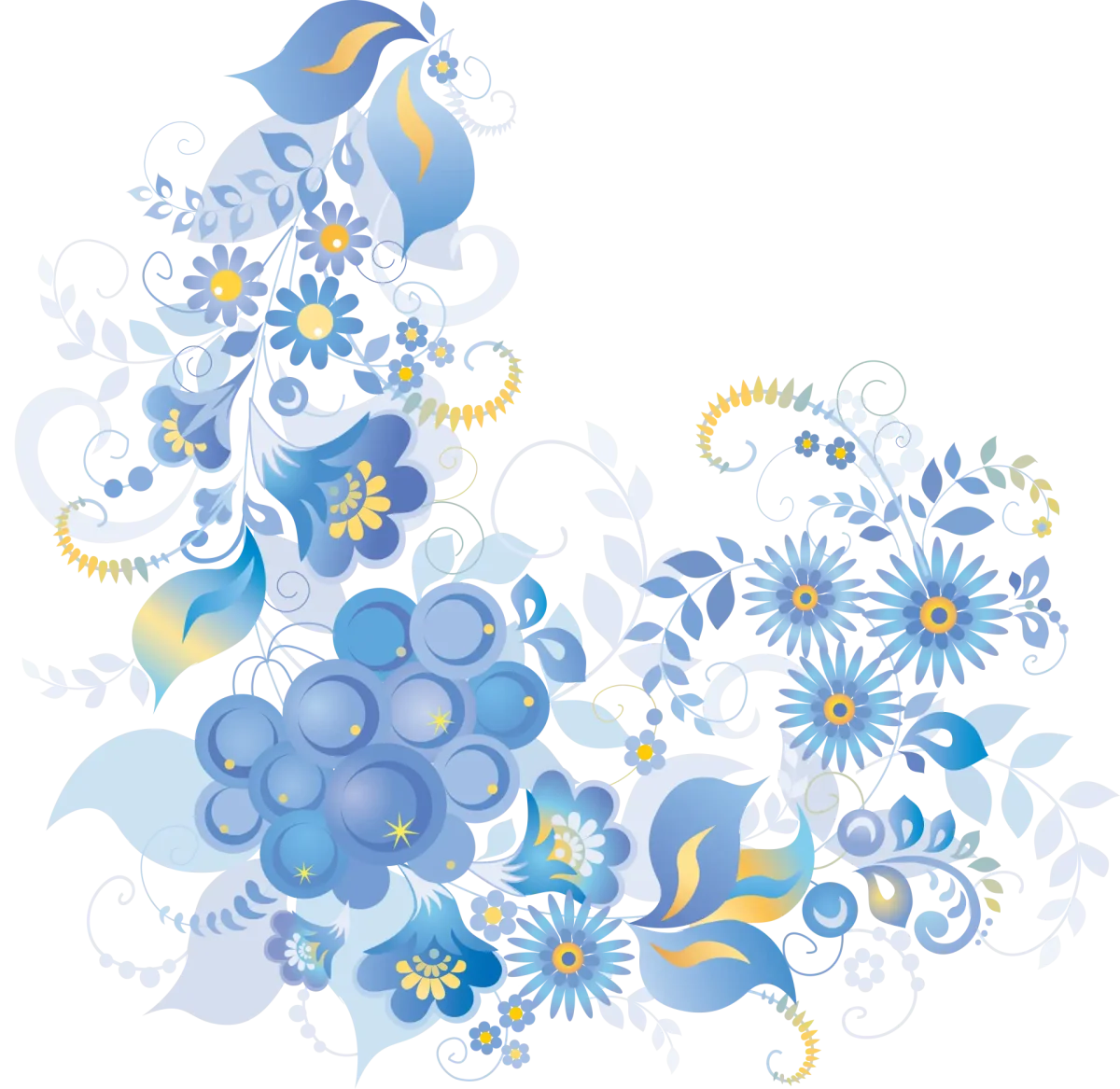 Голубой орнамент на белом фоне